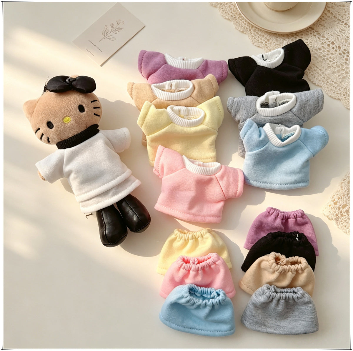 10cm Doll Clothes T-Shirt and Skirt Set for Cotton Dolls