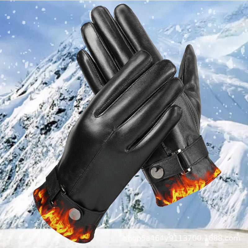 Men's Sheepskin Leather Gloves, Warm Fleece Lined Touchscreen Winter Outdoor Cycling Gloves
