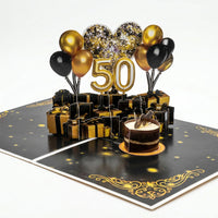 Happy 50th Birthday Pop-Up 3D Greeting Card with Envelope, DIY Birthday Number, Musical Light-Up Card for Friends