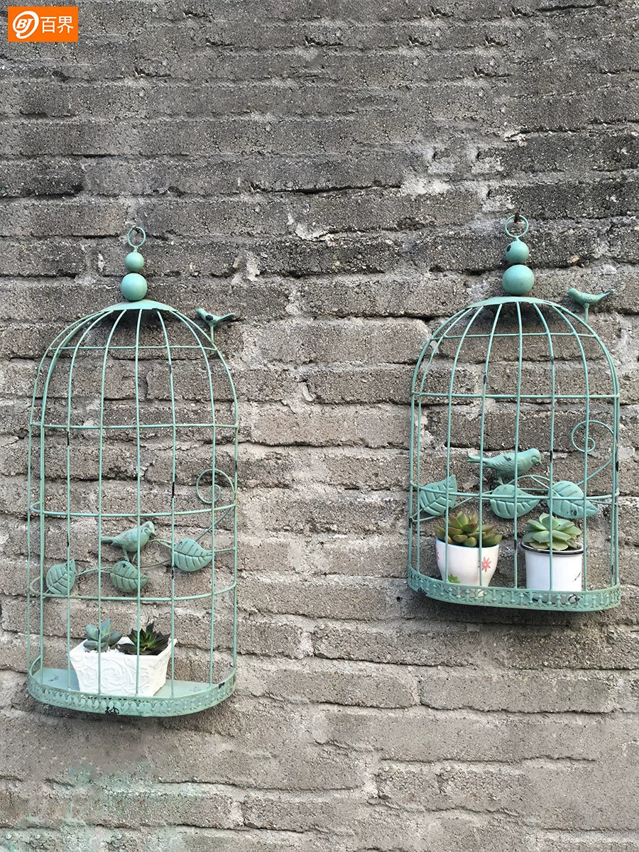 Vintage Iron Birdcage Wall Decor Planter for Succulents