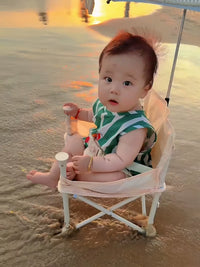 Foldable Baby Beach Chair with Umbrella, Portable Outdoor Camping and Picnic High Chair with Tray and Storage Bag