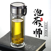 Double-Layer Borosilicate Glass Tea Infuser Bottle with Handle for Office and Business Gifts