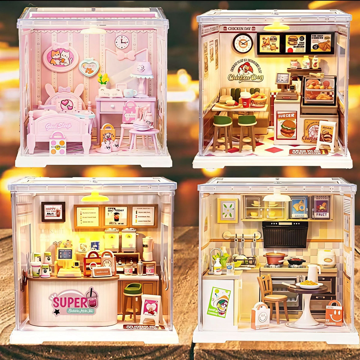 DIY Miniature Dollhouse Kit with LED Lights, Educational Building Blocks Toy for Girls