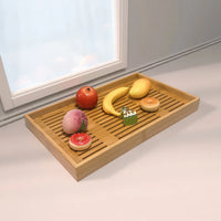 Bamboo Serving Tray with Clear Double-Flip Lid and Divider for Cake and Food Display