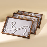 Walnut Wood Jewelry Display Tray with Gray Velvet Inserts for Earrings, Rings, and Necklaces