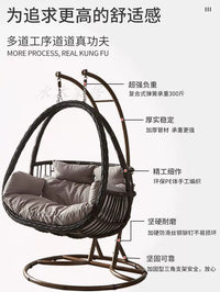 Outdoor Indoor Rattan Wicker Swing Chair with Stand and Cushion, Single Person Hanging Basket Chair for Patio Balcony Garden