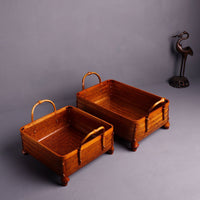 Handwoven Bamboo Lacquerware Storage Tray & Fruit Basket