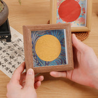 Mini Brocade Hard Cardboard Photo Frame Square 4-inch Desktop Display for Calligraphy Artwork DIY