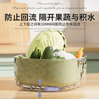 Double-Layer Vegetable Washing Basin Drain Basket Set - 6 Pieces for Kitchen and Living Room, Simple Plastic Fruit Washing Basket