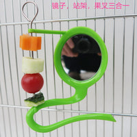 Parrot Bird Stand with Mirror, Fruit Fork, and Vegetable Basket Combo Toy