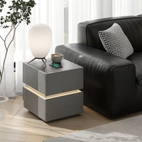 Minimalist Smart Nightstand with Wireless Charging and Ambient Light, 2-Drawer Bedroom Storage Cabinet