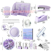 Macaron Color Desktop Stationery Set with Stapler, Scissors, Tape Dispenser, Staple Remover, and Staples