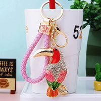 Rhinestone Parrot Keychain with Lucky Rope Charm for Women's Bags and Car Keys