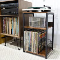 Vintage Record Player Stand with 3-Tier Storage for Vinyl Records and CDs