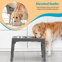Adjustable Height Elevated Pet Feeder with Stainless Steel or Slow Feeder Bowls for Cats and Dogs