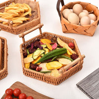 Hand-Woven Rattan Fruit Basket for Living Room, Snack and Bread Serving Tray, Storage Basket