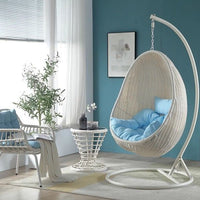 Outdoor Woven Rattan Swing Chair with Stand, Egg-Shaped Hanging Basket Chair for Patio Balcony Garden
