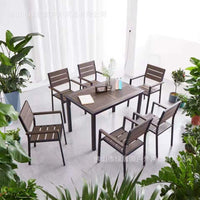 Outdoor Wood-Plastic Composite Patio Dining Set with Aluminum Frame
