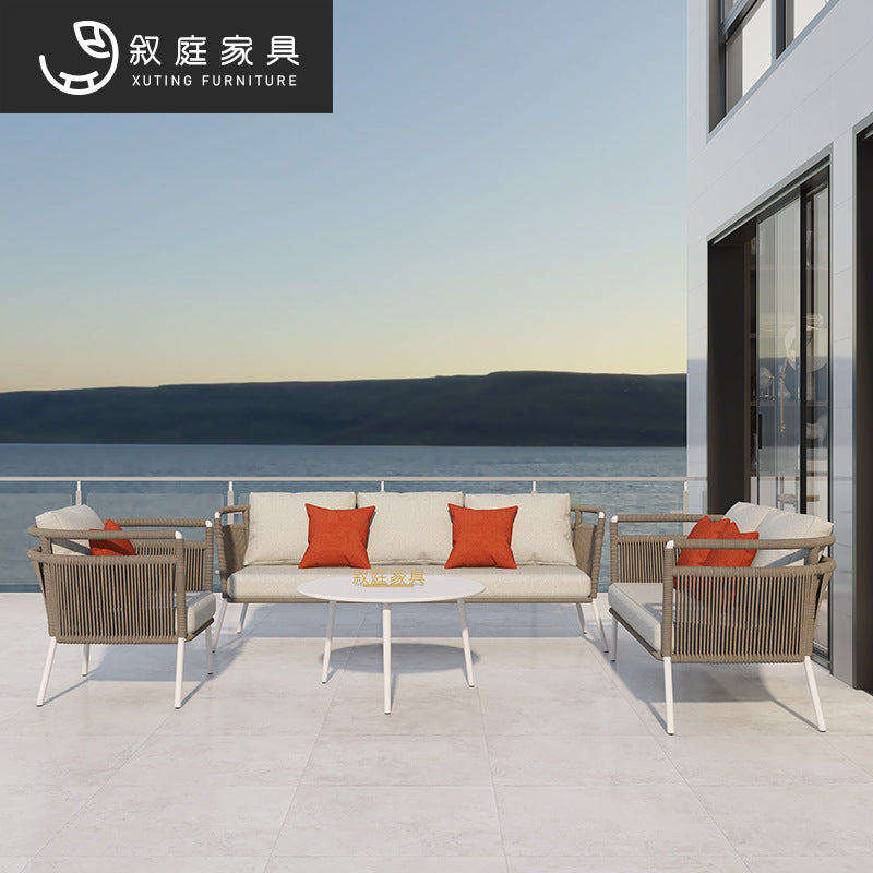Outdoor Nordic Rope Woven Patio Sofa Set for Balcony Villa Garden