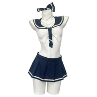 Women's Sexy Lingerie Pleated Skirt Set with Bowknot Collar