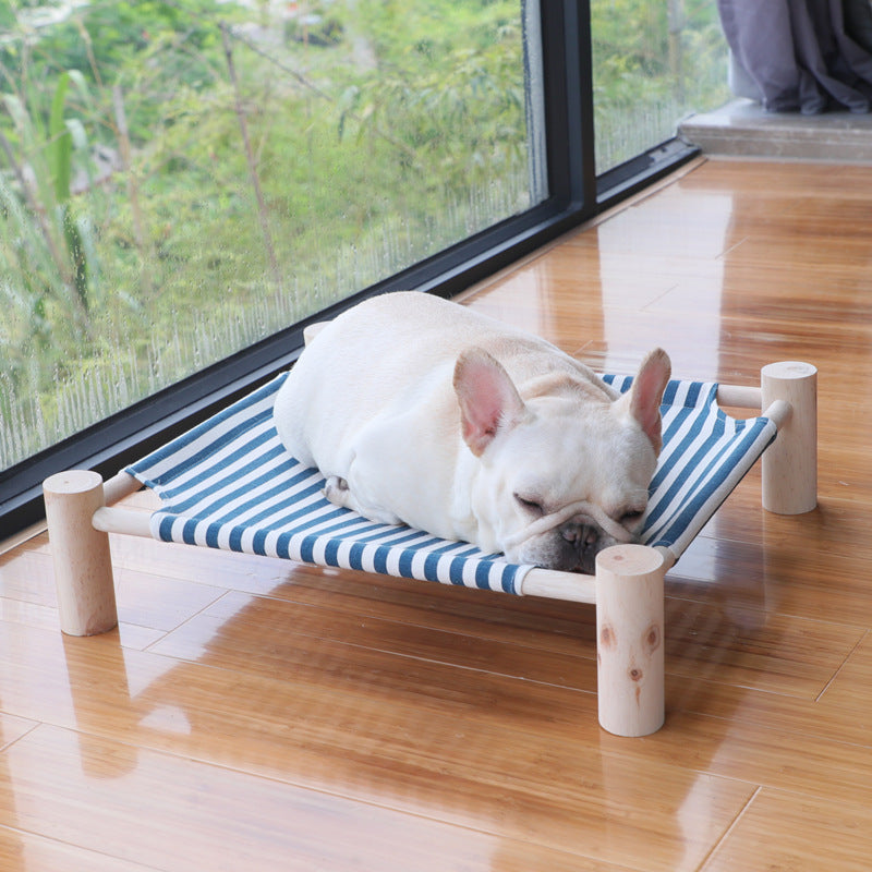 Pet Elevated Wooden Frame Bed for Cats and Small Dogs, Washable Fabric, All Seasons