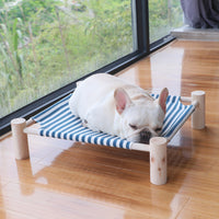 Pet Elevated Wooden Frame Bed for Cats and Small Dogs, Washable Fabric, All Seasons