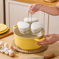 Ceramic Steaming Bowl Set with Lid for Rice Cooker, Fan-shaped or Round, for Meat, Vegetables, and Baby Food