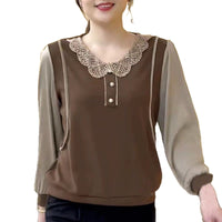 Women's Long Sleeve Doll Collar T-Shirt Plus Size Slimming Top for Spring/Autumn