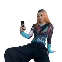 Women's European Style Mesh Print Long Sleeve T-Shirt