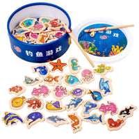 Kids Wooden Magnetic Fishing Game Ocean Animal Cognitive Educational Toy