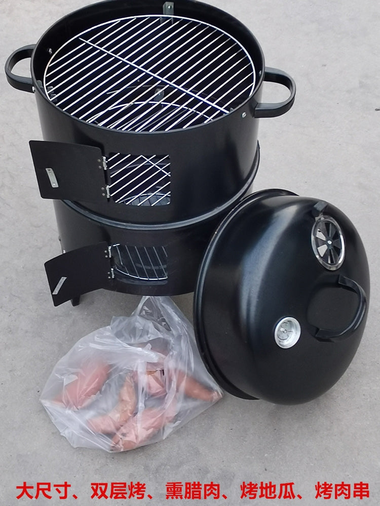 Charcoal Smoker Grill with Double-Layer Rack for Home Outdoor BBQ and Cured Meat Roasting