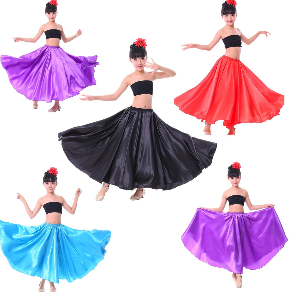 Girls' Spanish Flamenco Bullfighting Dance Skirt for Stage Performance