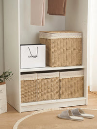 Handwoven Straw Storage Basket with Lid for Laundry, Snacks, and Home Organization