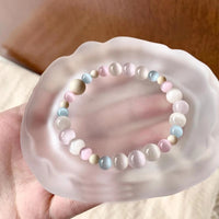 Litchi Jelly Cat's Eye Stone Bracelet New Chinese Style Retro White Fossil Beaded Hand Jewelry