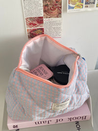 Color Block Plaid Portable Cosmetic Bag for Travel and Daily Use