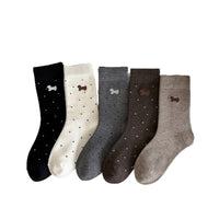 Women's Cashmere Blend Dachshund Embroidered Polka Dot Mid-Calf Socks