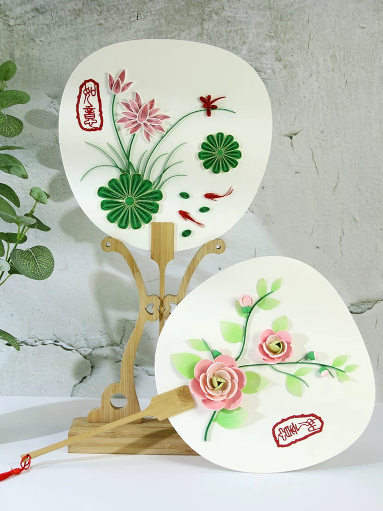 Quilling Art Chinese Style Round Fan DIY Material Kit for Students and Craft Activities