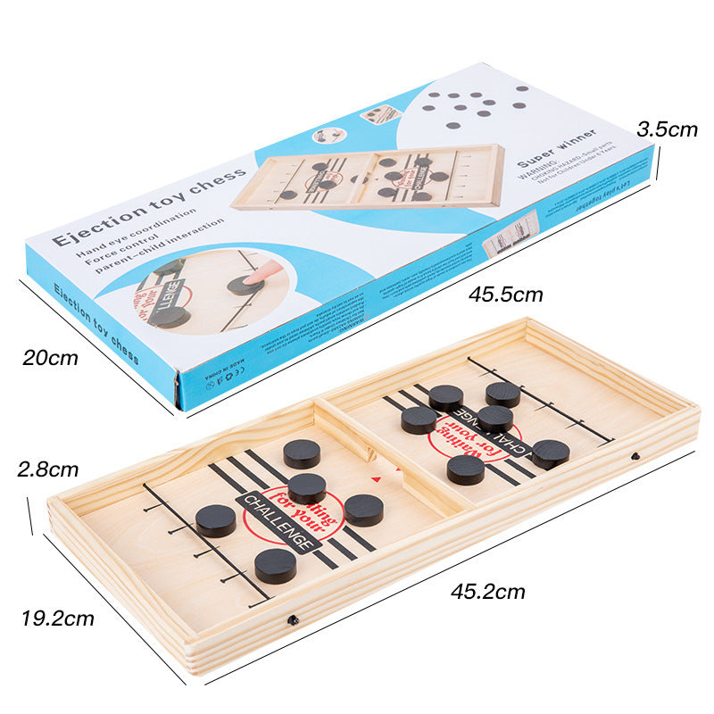 Wooden 2-in-1 Fast Sling Puck & Flying Chess Board Game for Family Fun