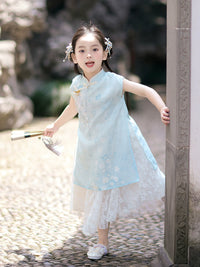 Girls' Chinese Hanfu Qipao Dress Summer New Style Thin Cheongsam for Kids