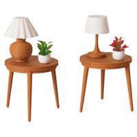 Miniature Dollhouse Nordic Style Side Table Lamp and Green Plant Set