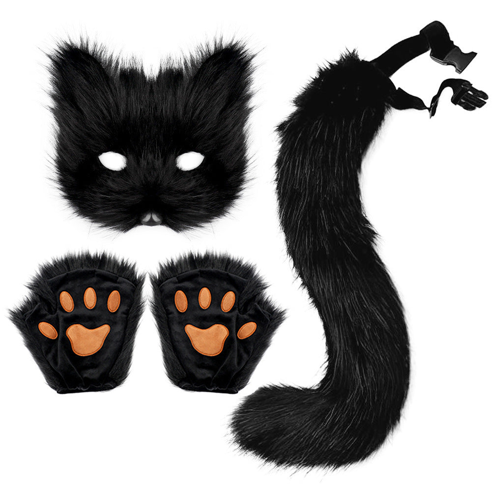 Halloween Fox Tail, Cat Ears, Mask & Paw Set for Cosplay Parties
