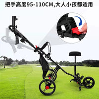 PGM Golf Push Cart with Seat, 3-Wheel Foldable Trolley for Juniors and Adults