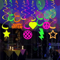 Neon Swirl Hanging Decorations for Blacklight Parties and Birthdays