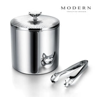 MODERN Double-Layer Insulated Ice Bucket with Lid and Tongs, Stainless Steel Champagne Wine Chiller