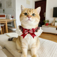 Pet Lace Bib with Bow for Cats and Dogs - Plaid Scarf