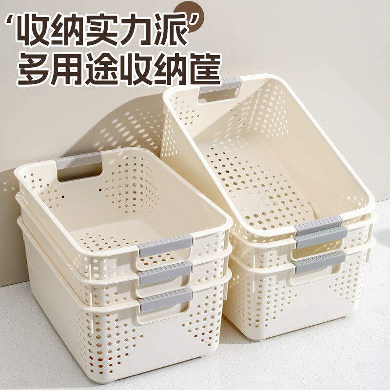 Plastic Hollow Storage Basket for Clothes and Sundries, Multi-purpose Organizer Bin