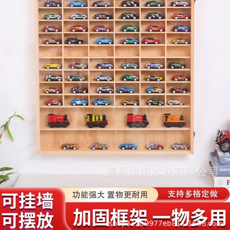 Wooden Multi-Grid Display Shelf for Diecast Cars & Blind Box Toys, Wall-Mounted Storage Organizer with Dust Cover Option