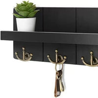 Wooden Wall Mounted Key Holder with Storage Shelf and Hooks for Entryway
