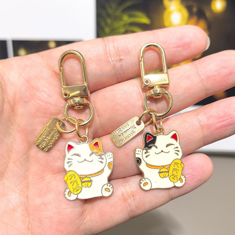 Tingming Japanese Style Lucky Cat Keychain with Cherry Blossom Charm for Bags