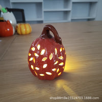 Halloween Pumpkin Ceramic LED Hollow-Out Glowing Tabletop Decoration